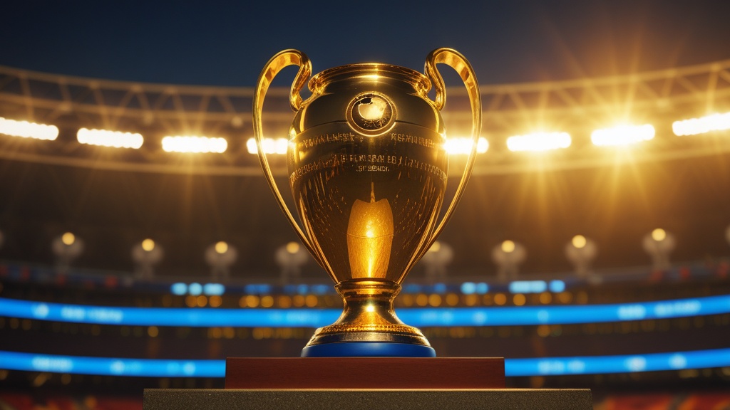 Cúp vô địch World Cup sáng lấp lánh trên bục nhận giải
